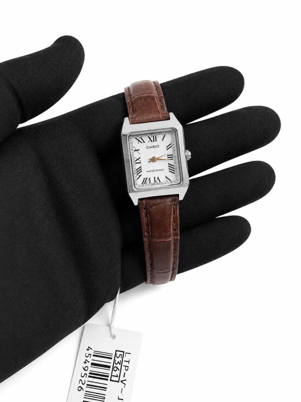 Casio Silver and Brown Leather Square Watch